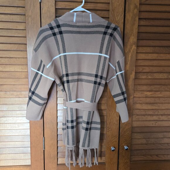 NWT Women's Adrienne Vittadini Beige Striped Fringed Open Cardigan 3/4 Sleeves M - Picture 2 of 7